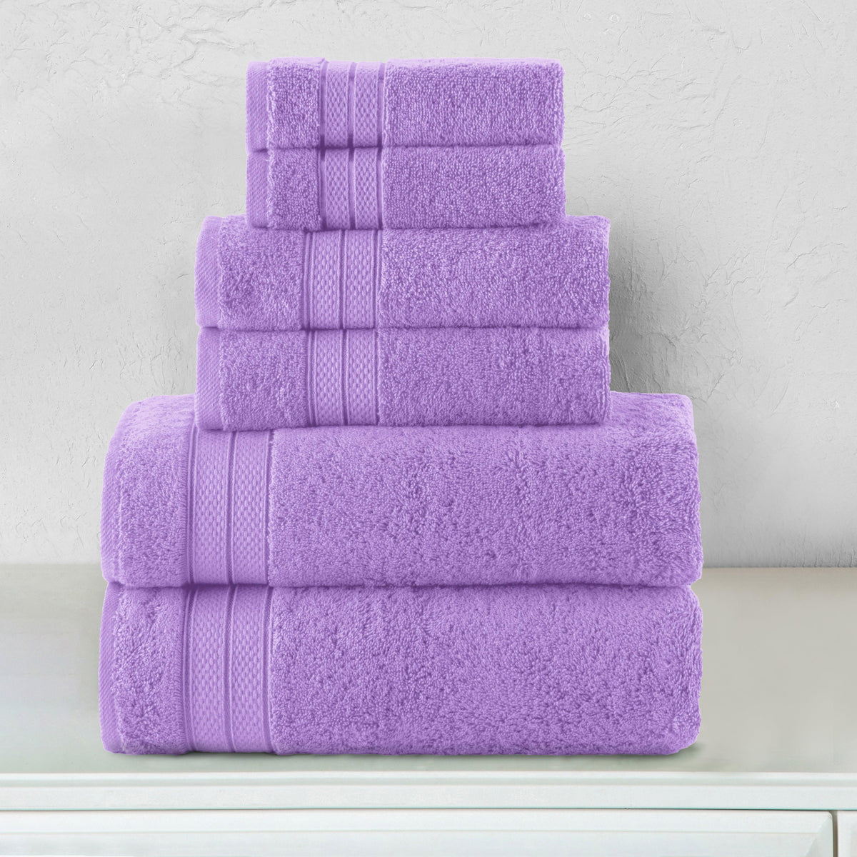 Elegant Comfort 6-Piece Turkish Cotton Three Line Popcorn Towel Set, 2 Washcloths, 2 Hand Towels and 2 Bath Towels