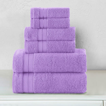 Elegant Comfort 6-Piece Turkish Cotton Three Line Popcorn Towel Set, 2 Washcloths, 2 Hand Towels and 2 Bath Towels