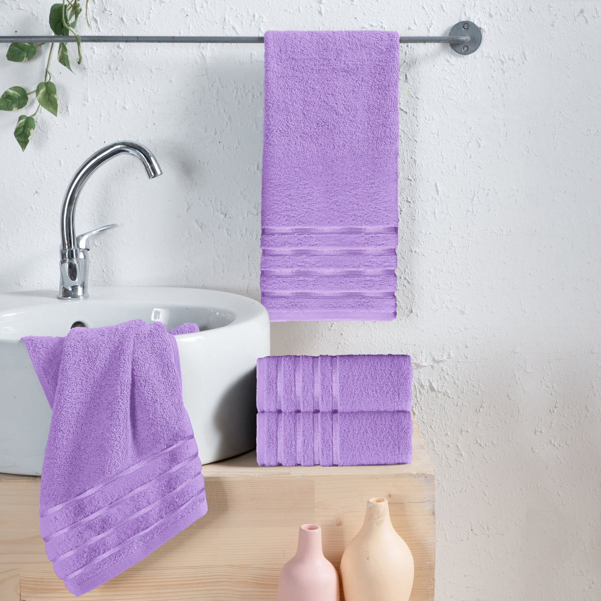 Elegant Comfort 4-Pack Turkish Cotton 4 Lines Stripe Hand Towel Set, 16 x 28 inch