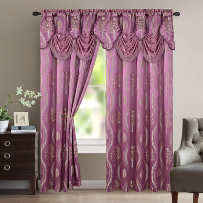 Elegant Comfort Set of 2 Aurora Curtain Panels- Attached Valance - Rod Pocket- 54" W x 84" L