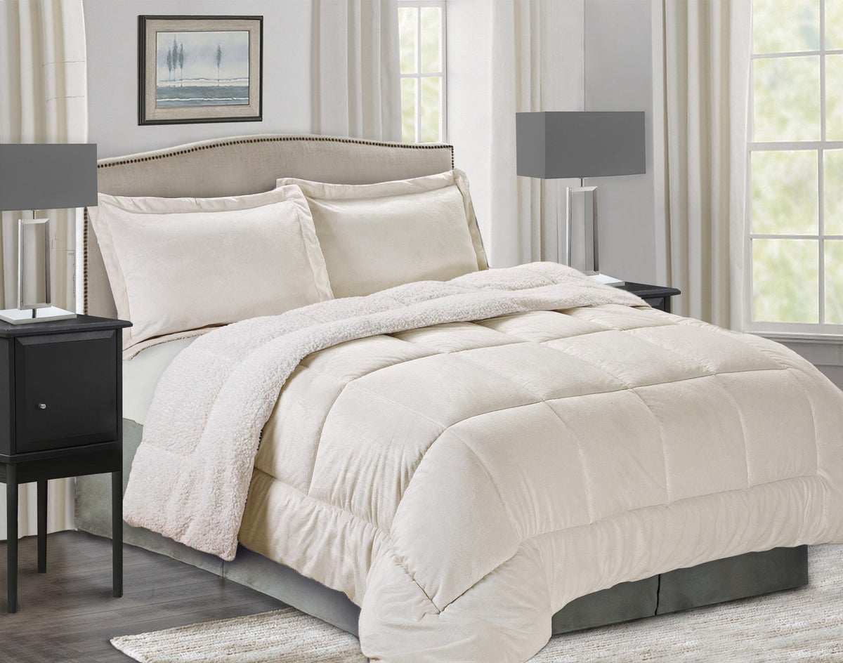 Elegant Comfort 3-Piece Micro-Suede Reversible Sherpa - Solid Color Design Comforter Set