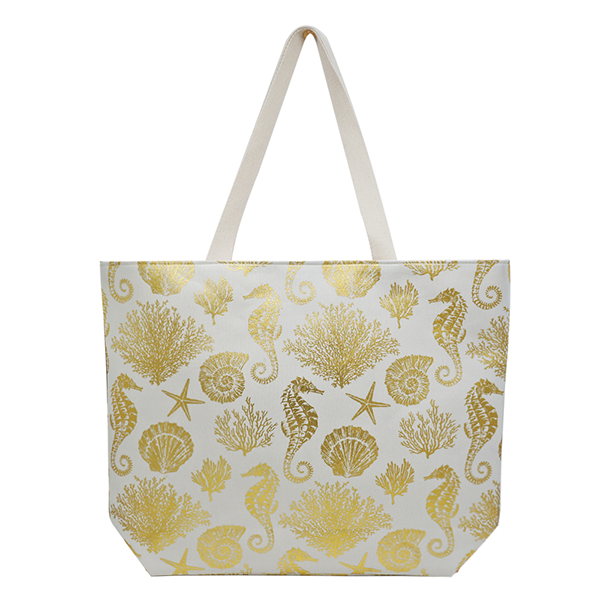 Coral Seahorse Print Canvas Tote Bag