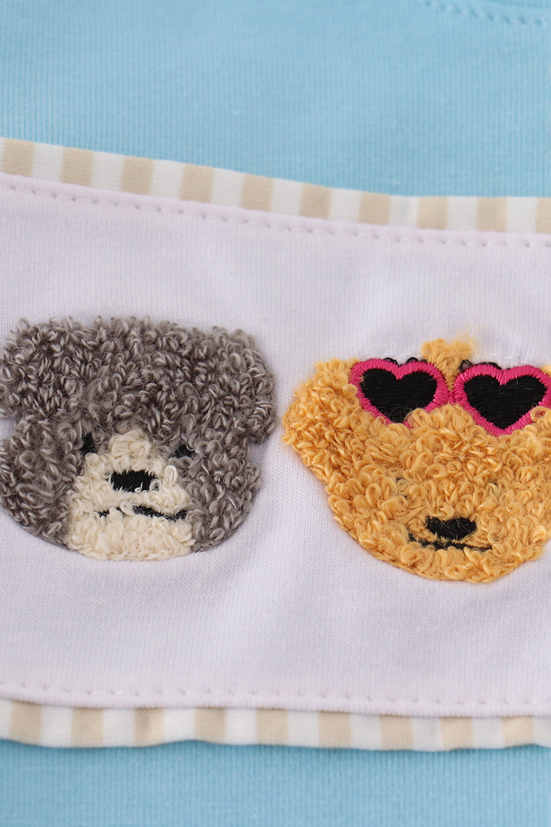 Blue puppy french knot pants set