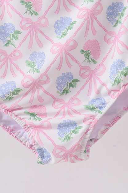 Blue bow floral women swimsuit