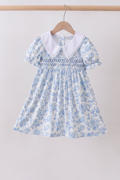 Blue rose smocked dress