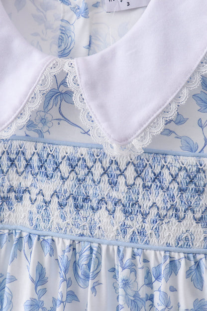 Blue rose smocked dress