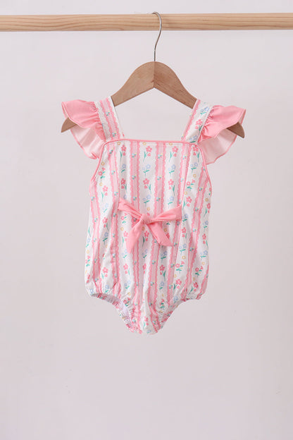 Blush floral print ruffle bow swimsuit