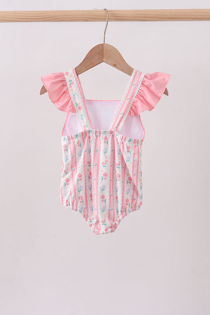 Blush floral print ruffle bow swimsuit