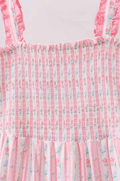 Blush floral smocked tiered dress