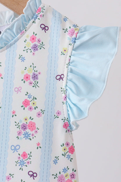 Blue floral ruffle one-piece swimsuit