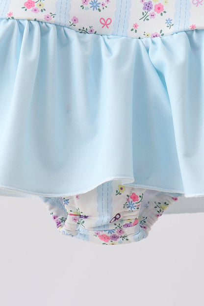 Blue floral ruffle one-piece swimsuit