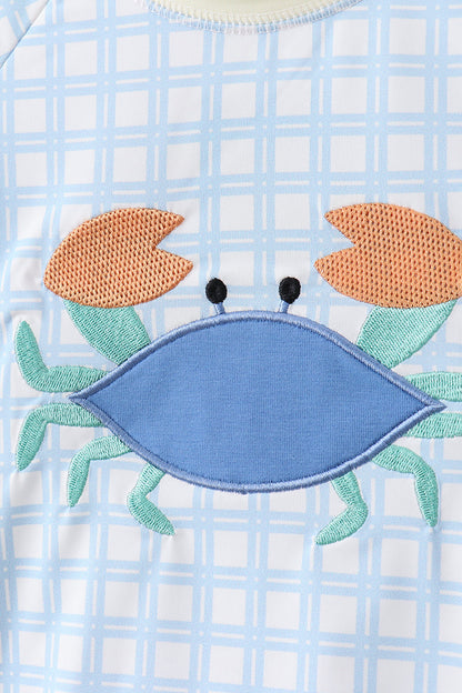 Blue crab applique plaid 2pc rashguard set