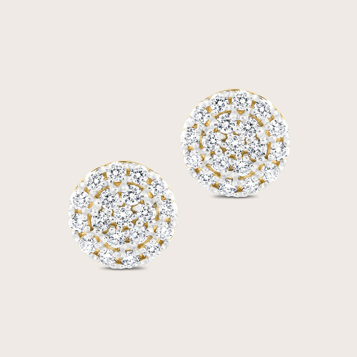 14k Yellow Gold Pavé Lab Grown Diamond Round Stud Earrings