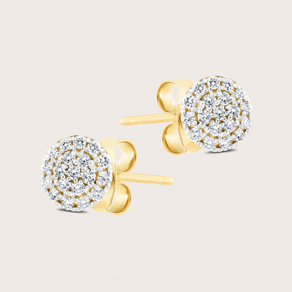 14k Yellow Gold Pavé Lab Grown Diamond Round Stud Earrings