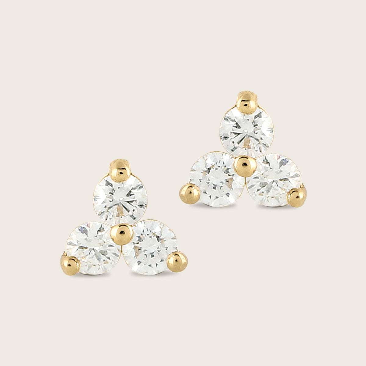 14k Gold Lab Grown Diamond Triplet Stud Earrings