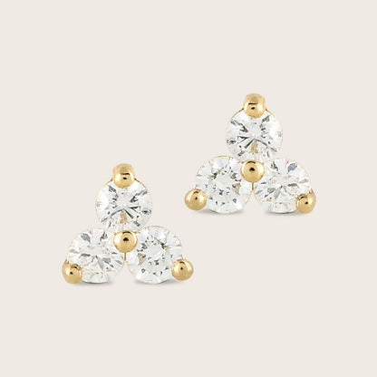 14k Gold Lab Grown Diamond Triplet Stud Earrings