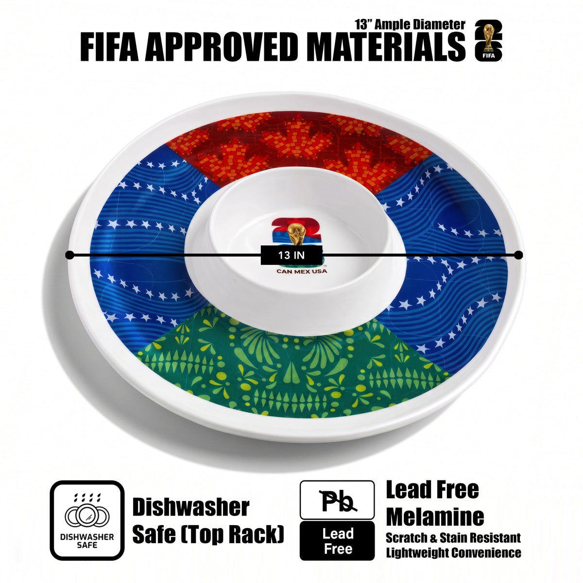 FIFA 26 Can Mex Us Melamine Chip & Dip 13"D