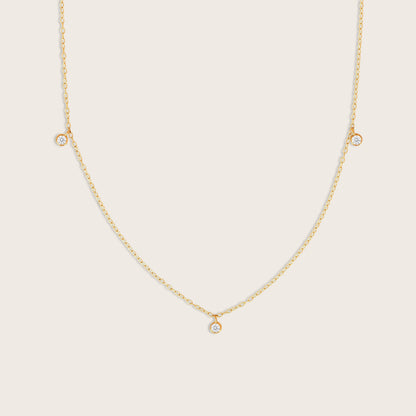 14k Yellow Gold 3 Stone Round Lab Grown Diamond Charm Necklace