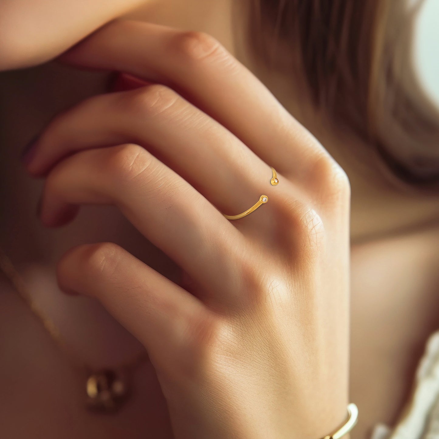 14k Yellow Gold Bezel Lab Grown Diamond Open Band Ring