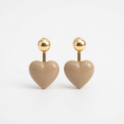 Gray Enamel & Goldtone Heart Ear Jackets
