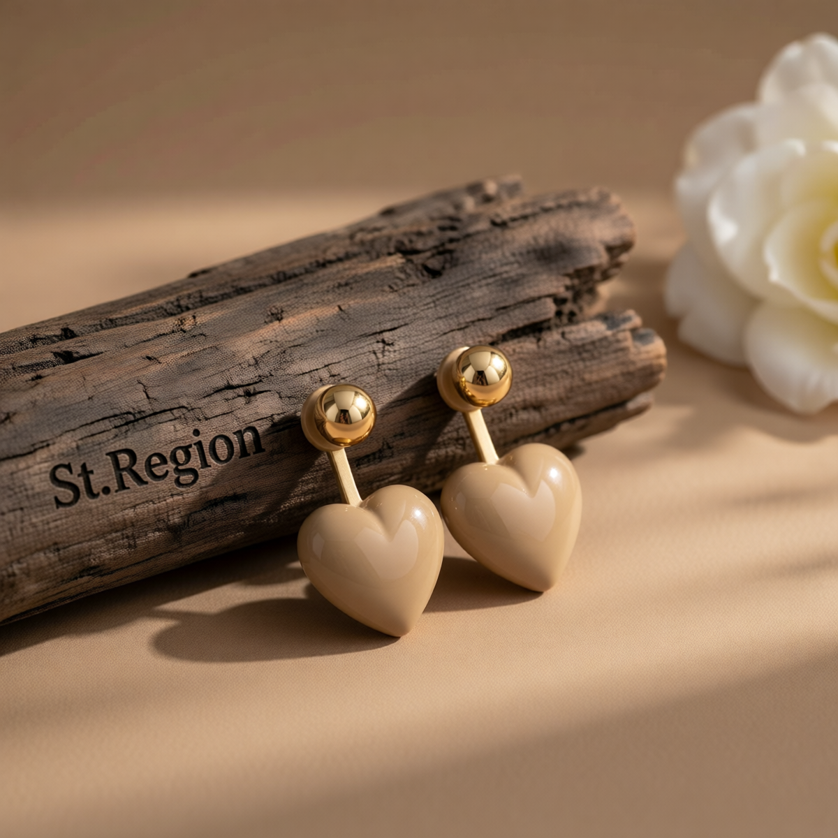 Gray Enamel & Goldtone Heart Ear Jackets