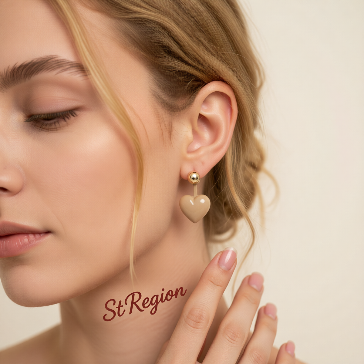 Gray Enamel & Goldtone Heart Ear Jackets