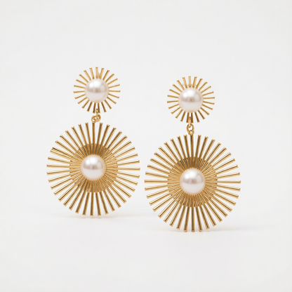 Pearl & Goldtone Abstract Botanical Drop Earrings