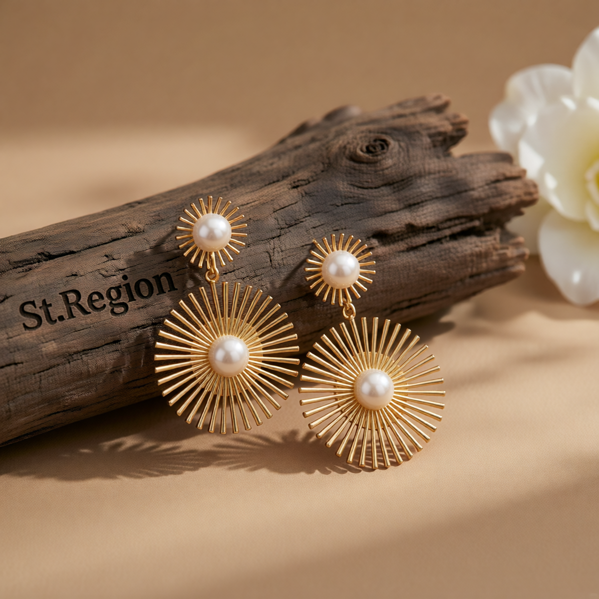 Pearl & Goldtone Abstract Botanical Drop Earrings