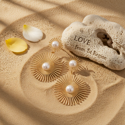 Pearl & Goldtone Abstract Botanical Drop Earrings