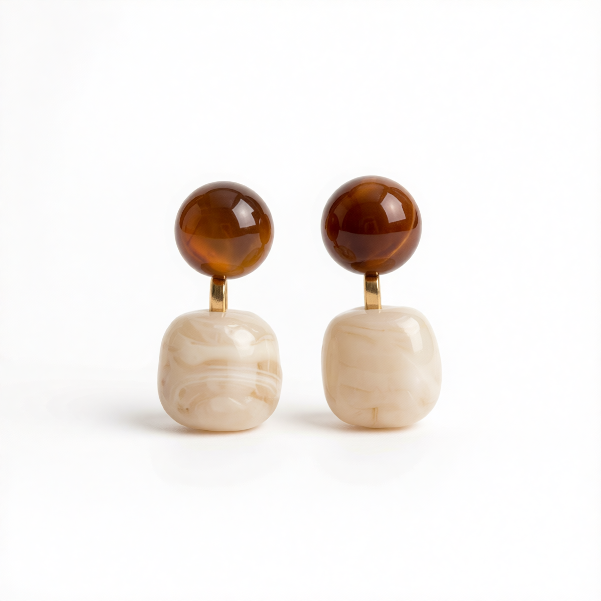 Rose Quartz & White Resin Round Square Drop Earrings