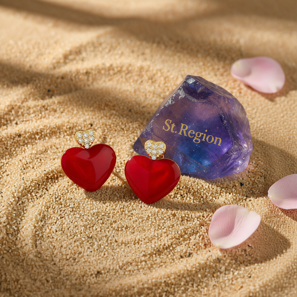 Cubic Zirconia & Resin 3-D Heart Drop Earrings