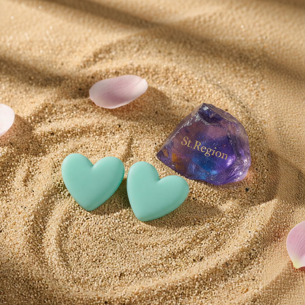 Cyan Acrylic & Silvertone Heart Stud Earrings