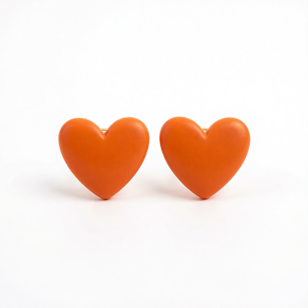 Orange Acrylic Heart Stud Earrings