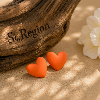 Orange Acrylic Heart Stud Earrings