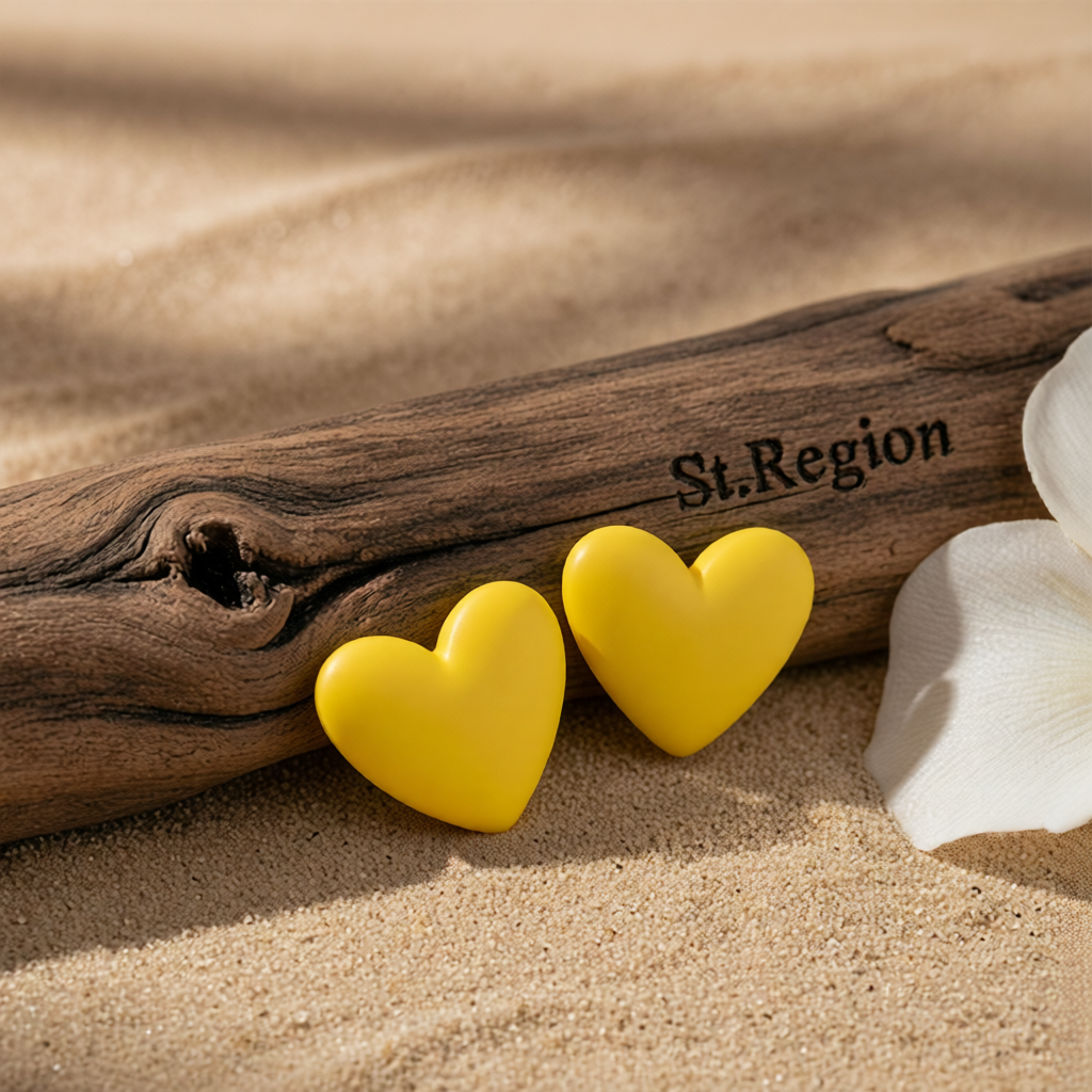 Yellow Acrylic Heart Stud Earrings