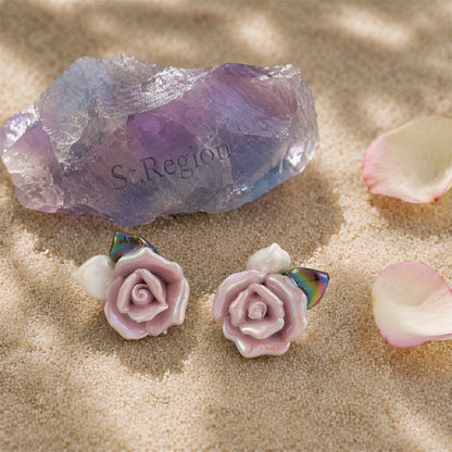 Pink Resin & Enamel Goldtone Rose Stud Earrings