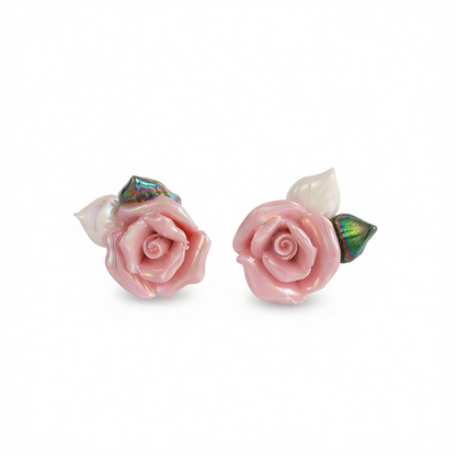 Pink Resin & Enamel Goldtone Rose Stud Earrings