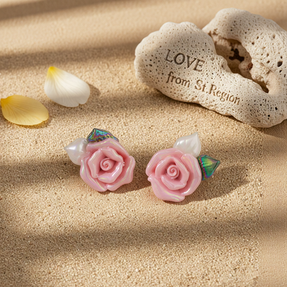 Pink Resin & Enamel Goldtone Rose Stud Earrings