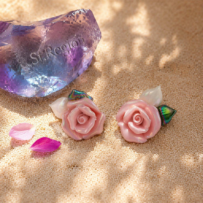 Purple Resin & Enamel Goldtone Rose Stud Earrings