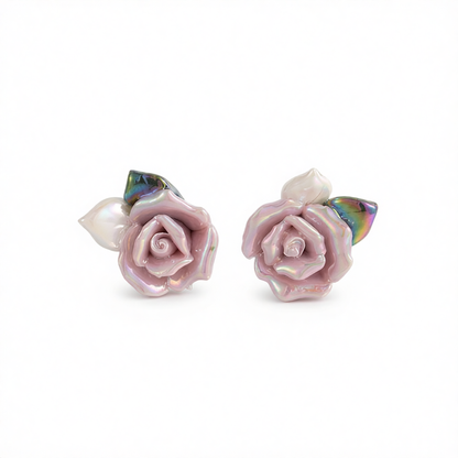 Purple Resin & Enamel Goldtone Rose Stud Earrings