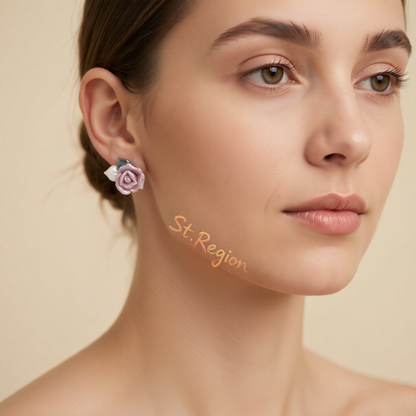 Purple Resin & Enamel Goldtone Rose Stud Earrings