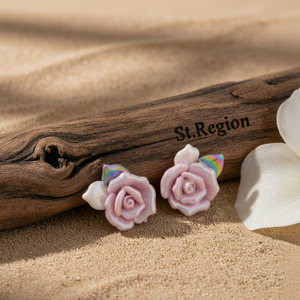 Purple Resin & Enamel Goldtone Rose Stud Earrings