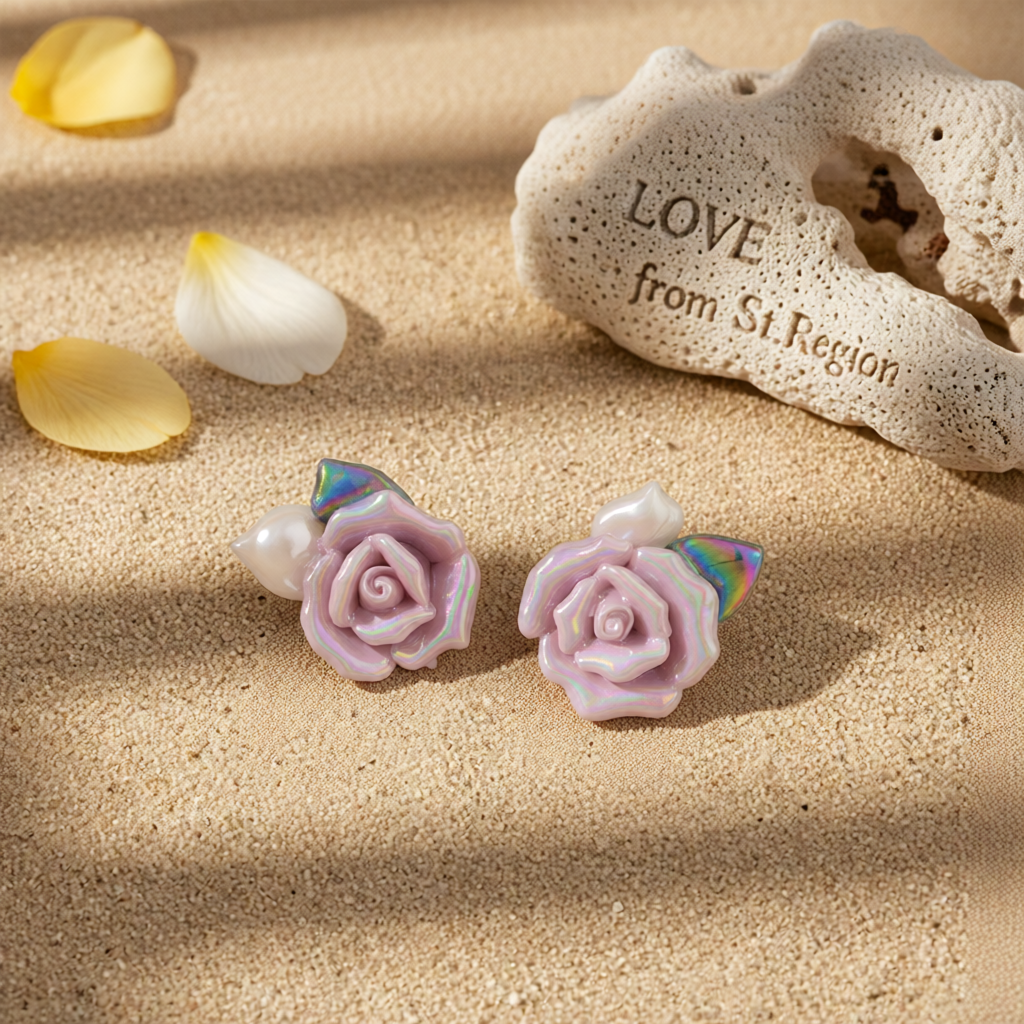 Purple Resin & Enamel Goldtone Rose Stud Earrings