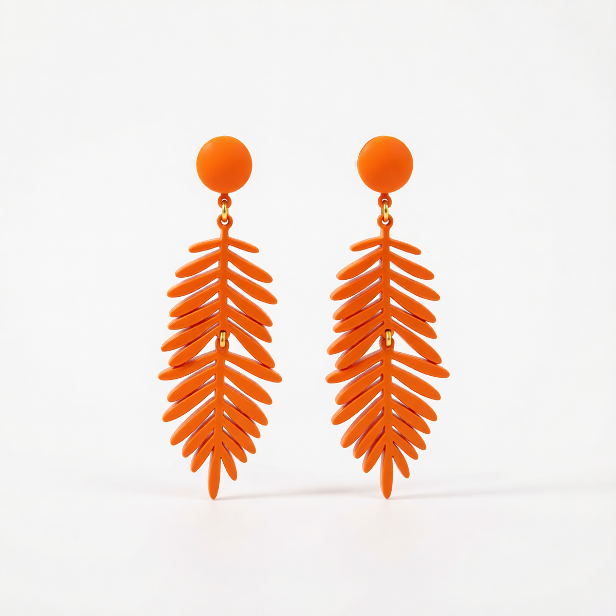 Orange Enamel & Goldtone Leaves Drop Earrings