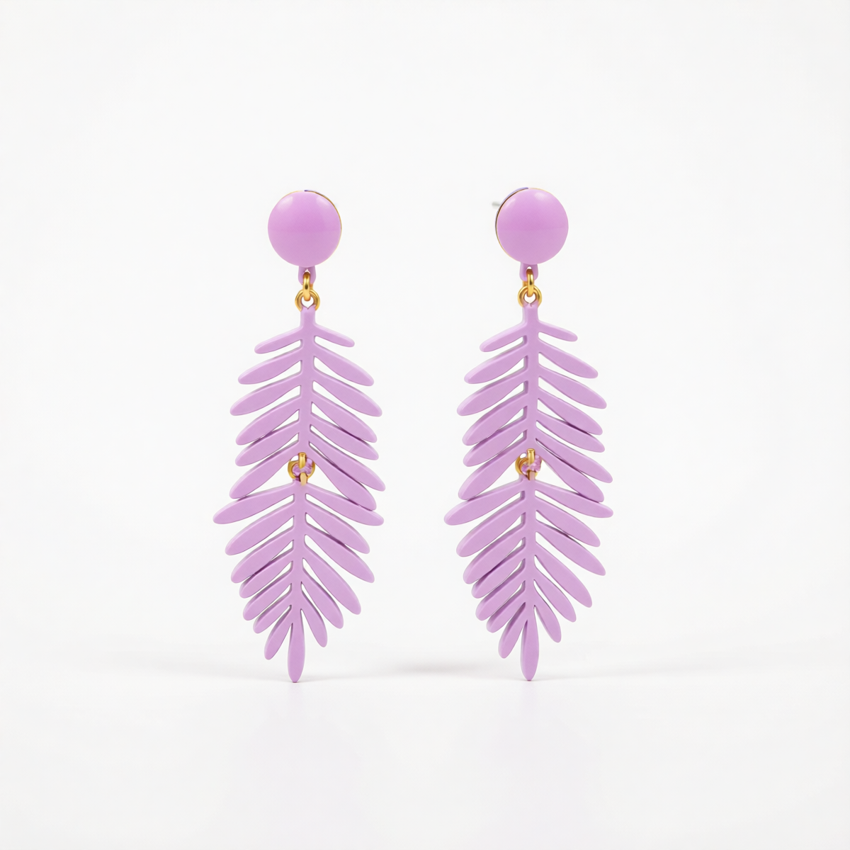 Purple Enamel & Goldtone Leaves Drop Earrings