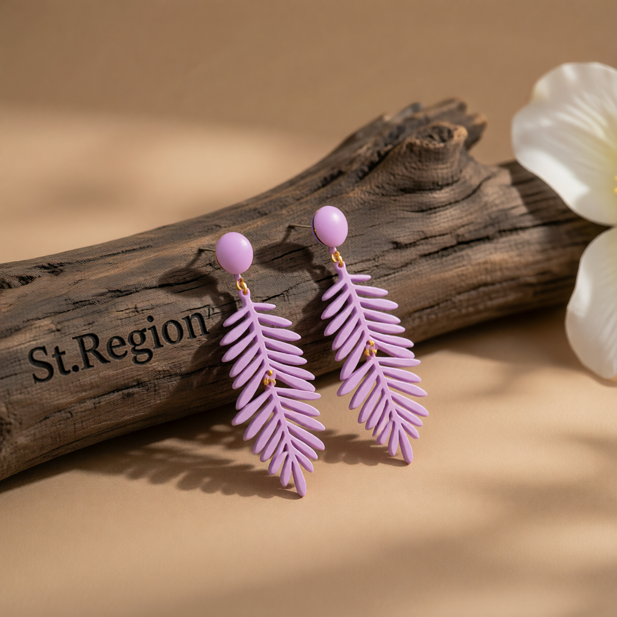 Purple Enamel & Goldtone Leaves Drop Earrings
