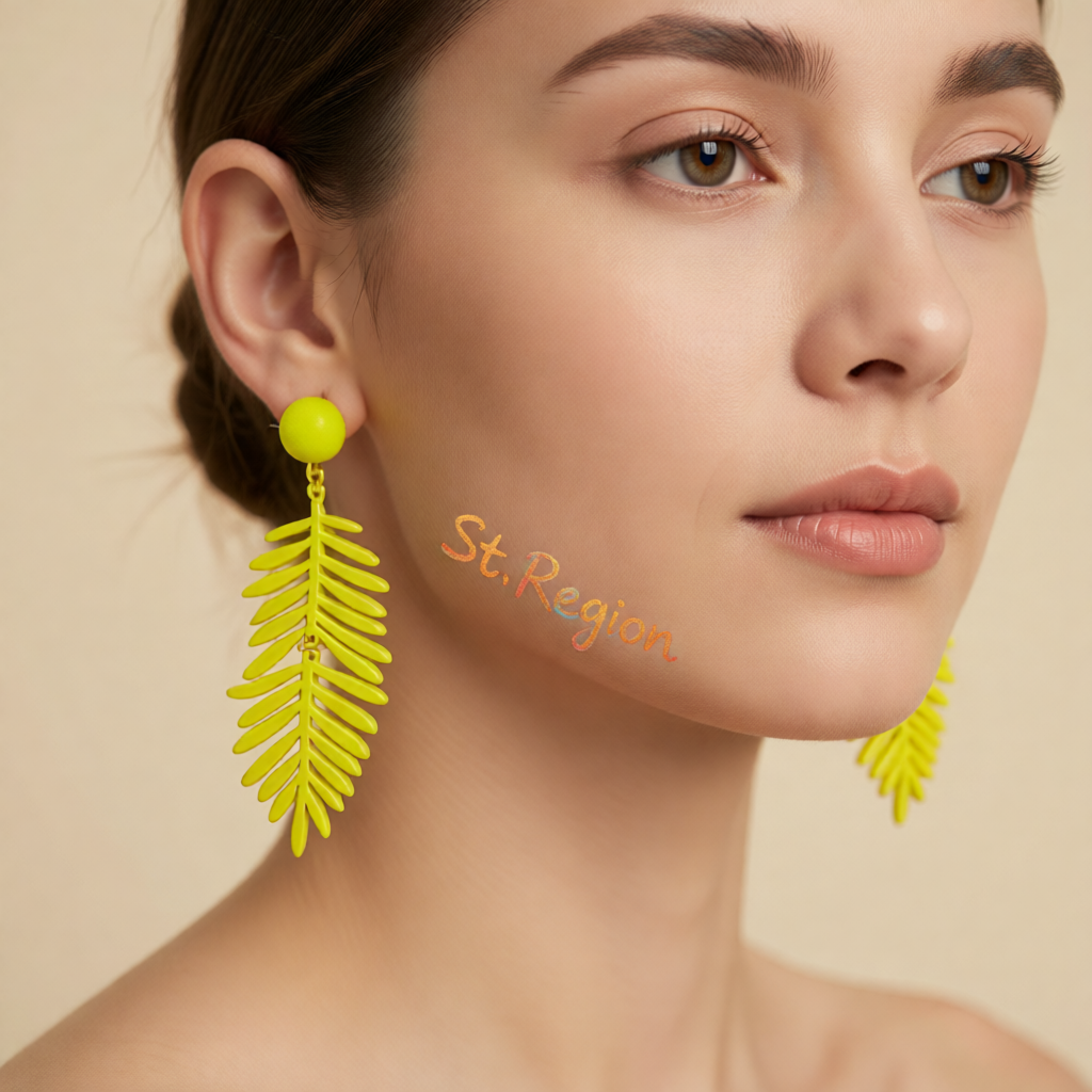 Yellow Enamel & Goldtone Leaves Drop Earrings