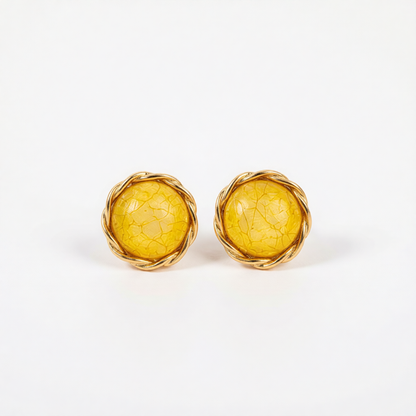 Yellow Resin & Goldtone Twisted-Trim Round Stud Earrings