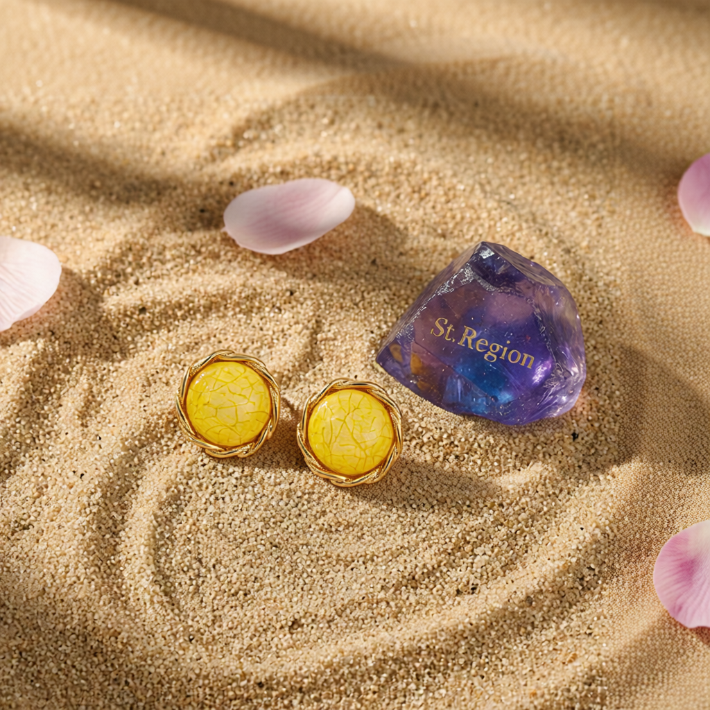 Yellow Resin & Goldtone Twisted-Trim Round Stud Earrings