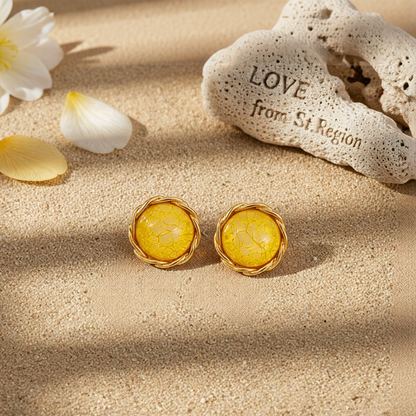 Yellow Resin & Goldtone Twisted-Trim Round Stud Earrings